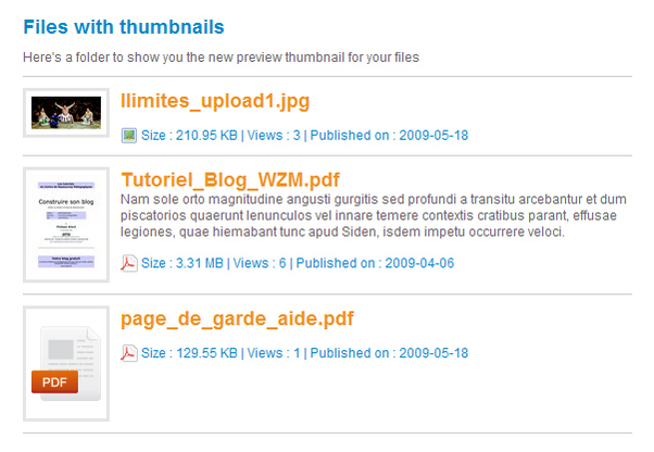 Files to download : automatic generation of thumbnails