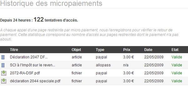 Micro payment: consult your history